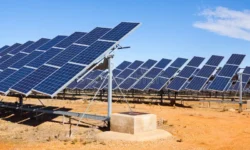 closeup electric solar panel system desert 66404774