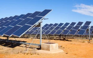 closeup electric solar panel system desert 66404774